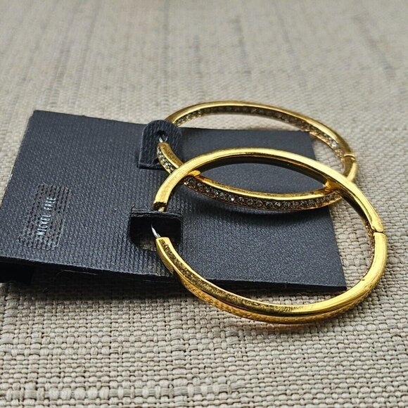 Nordstrom Women Earrings Hoop Round Crystal Accent Gold Tone Fashion Jewelry - Picture 5 of 12